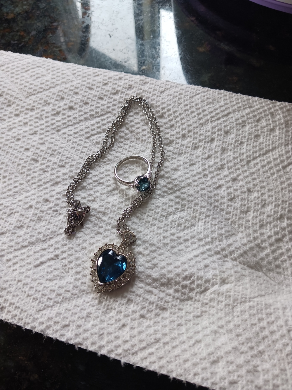 Man Made London Blue Topaz Ring &Neclace Set
